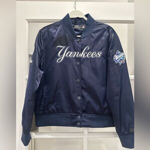 Navy Blue Yankees World Series Navy Satin Women's Bomber Jacket